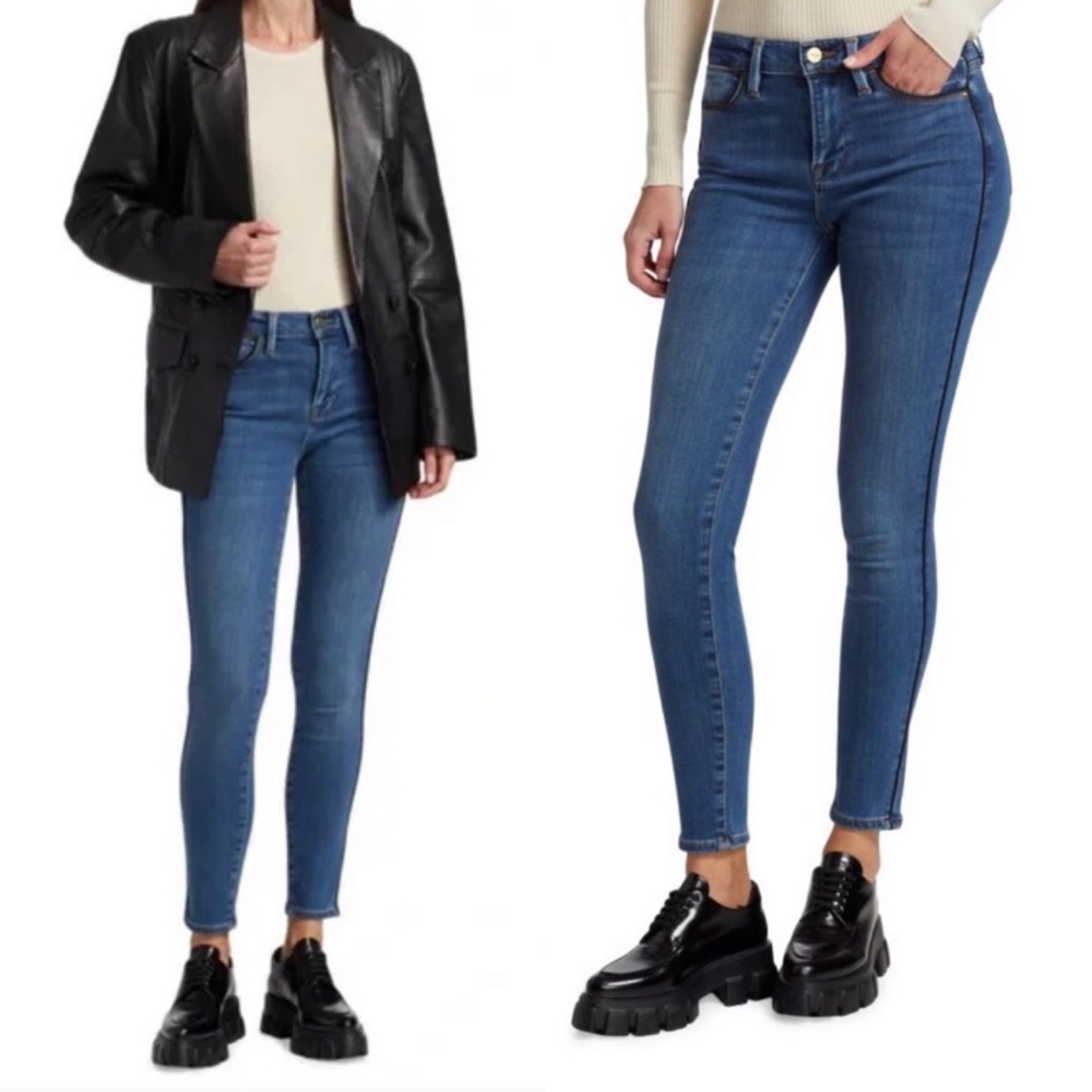 Frame Le High High-Rise‎ Piped Stretch Skinny Jeans